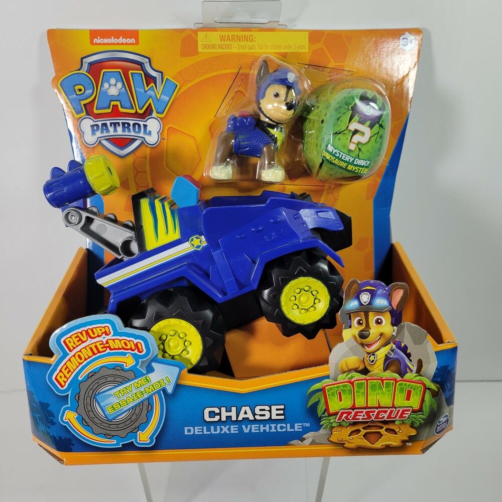 Chase Paw Patrol DINO RESCUE Deluxe Rev Up Vehicle & MYSTERY Figure Dinosaur